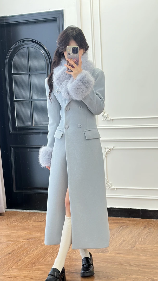 小小仟 留洋大小姐 C位千金穿搭 沙漏收腰呢子加厚长款大衣