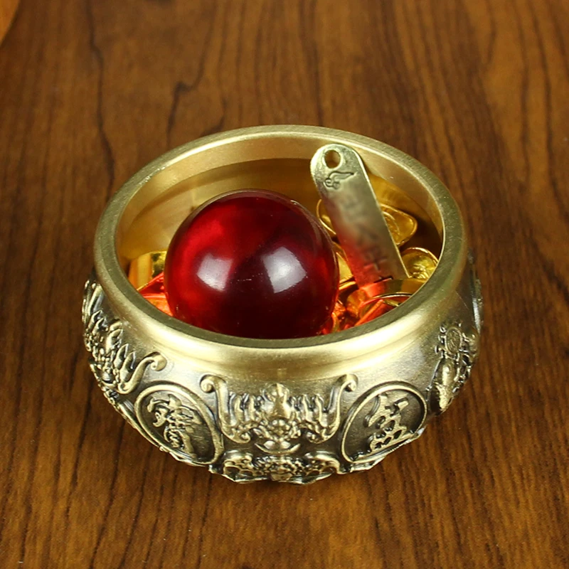 黄铜聚宝盆办公室客厅创意复古招米进米金属工艺品铜器纯铜摆件