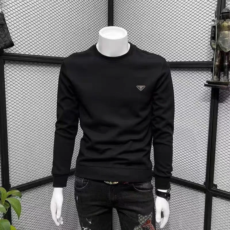 秋冬季卫衣男2025新款加绒加厚美式圆领长袖打底衫潮流ins潮牌