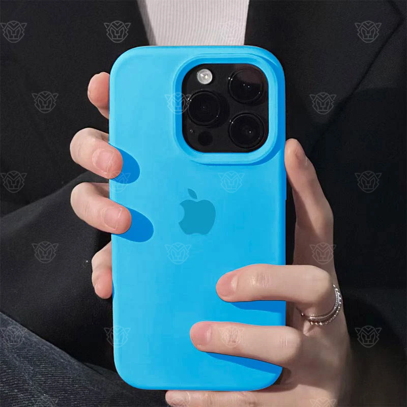 蓝色苹果14手机壳液态硅胶iPhone15ProMax优品13/12/11防摔纯色