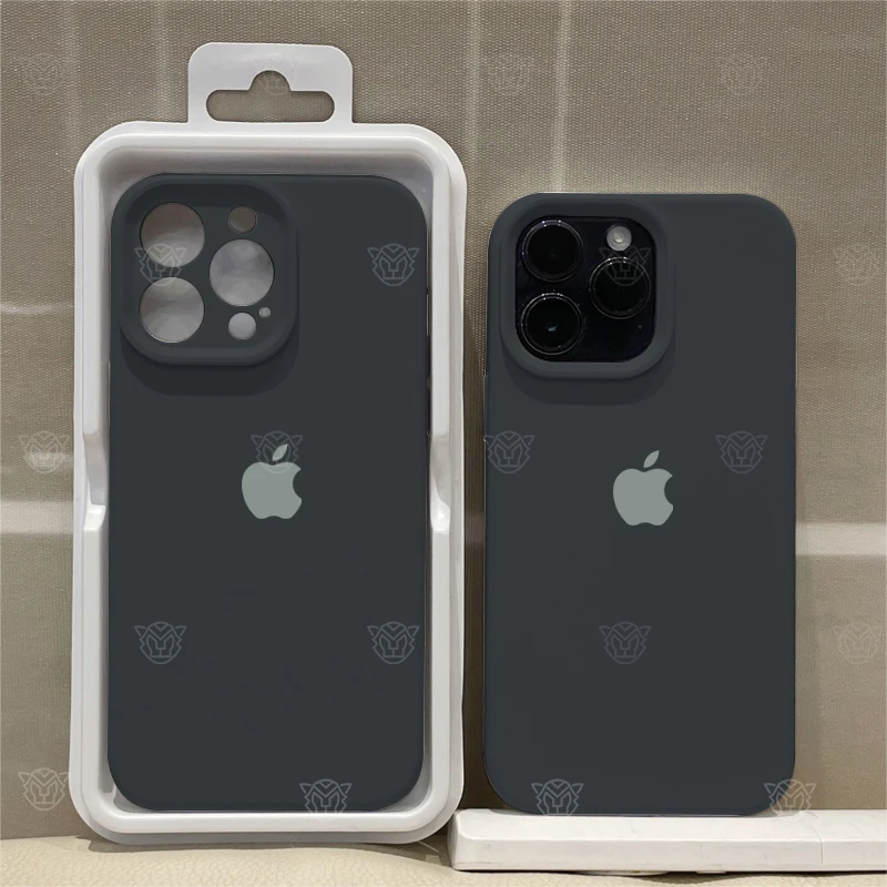 ins纯黑色iPhone15超薄防摔磨砂苹果14/13/12全包液态硅胶手机壳