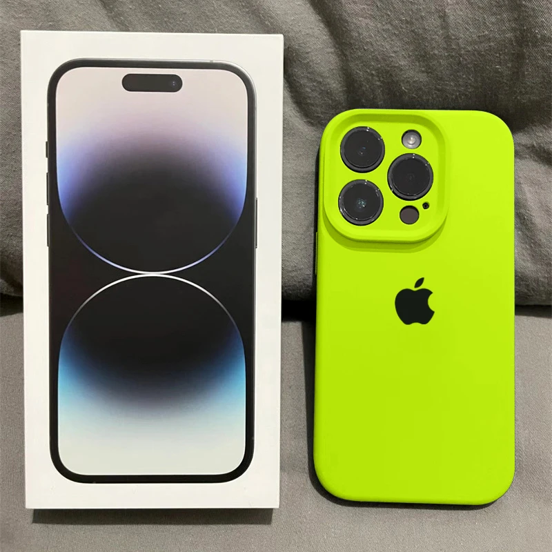 荧光绿苹果15ProMax手机壳网红iPhone14液态硅胶13防摔12耐脏11XR