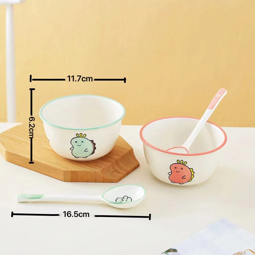 宠粉福利 恐龙吃饭碗2碗2勺创意可爱家用卡通恐龙吃饭碗釉下彩