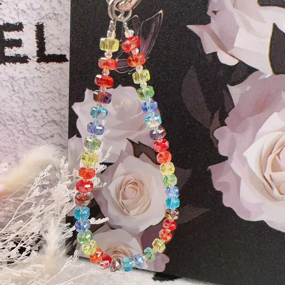 2480【彩虹】手工女挂饰通用防丢手提防摔手机链钥匙扣挂脖挂件彩色