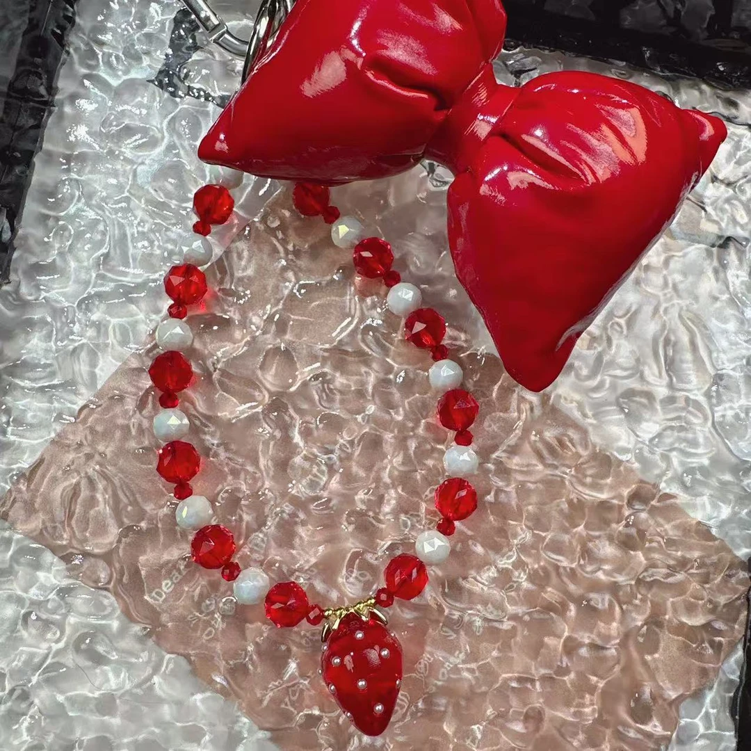 2440【红色大蝴蝶结】手工女挂饰通用防丢手提防摔手机链钥匙扣挂件