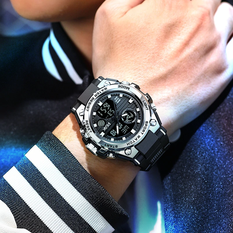 匹克正品学生运动手表男士新款高端大气闹钟双显示多功能电子手表