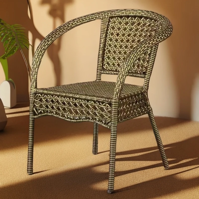 藤椅单人靠背椅藤条椅子家用咖啡厅现代藤编扶手餐椅单人阳台家用