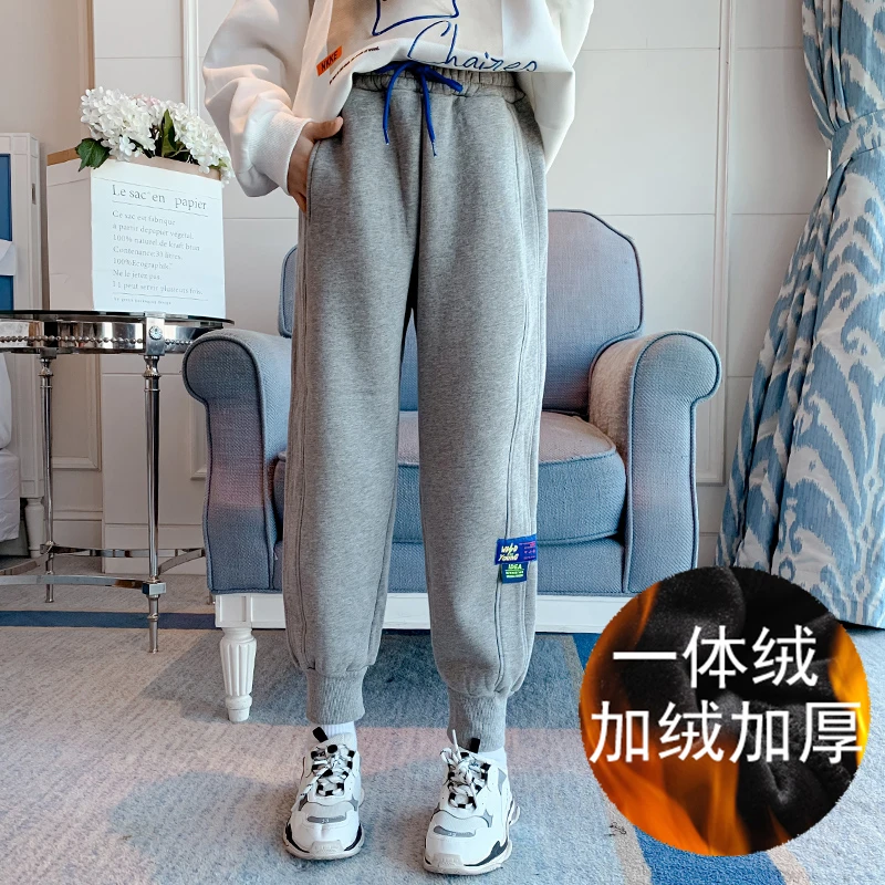 女童裤子秋冬外穿洋气一体绒运动裤女大童冬季加厚卫裤儿童加绒裤