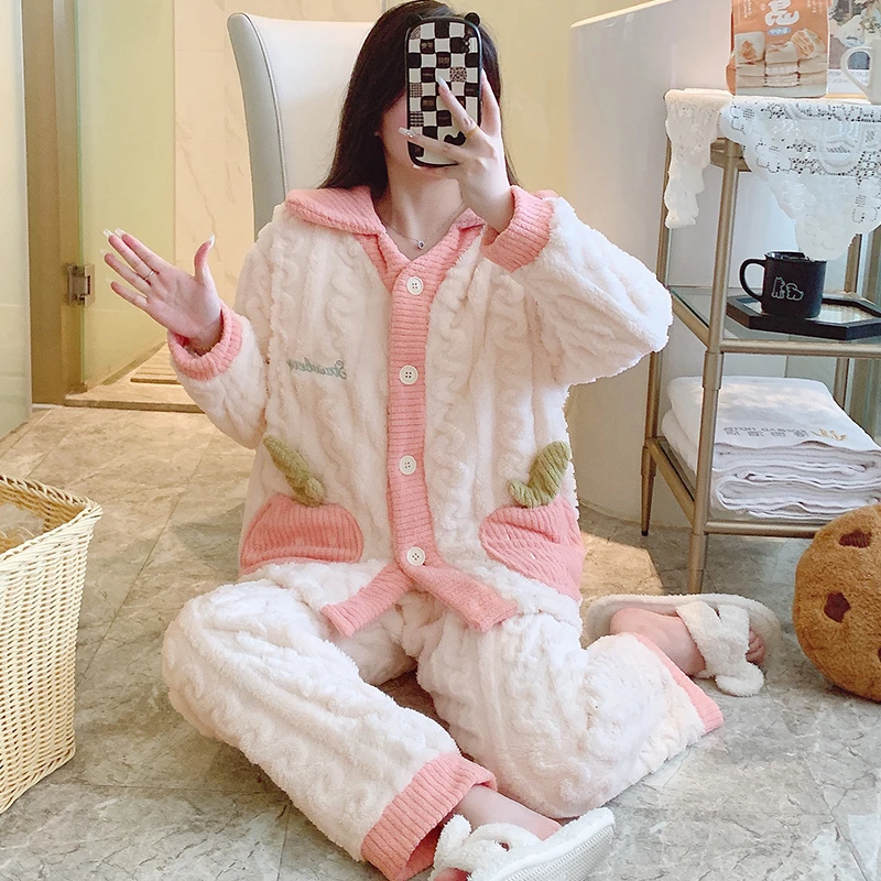 秋冬款法兰绒孕妇套装产后月子服10月份11冬天加厚珊瑚绒哺乳睡衣