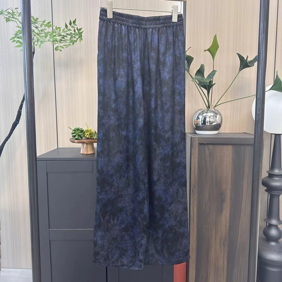 【谦节】新中式提花遮肉显瘦宽松阔腿裤