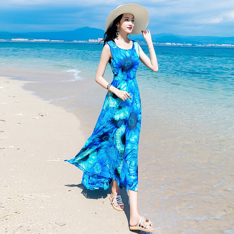 夏季女装长裙2024新款修身显瘦时尚气质连衣裙海边度假沙滩裙女款