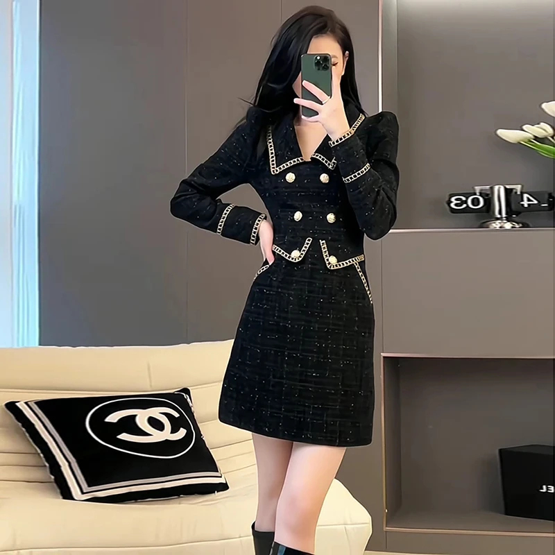 【沐紫】【有里布】法式高级感气质高端精致小香风连衣裙子女6297