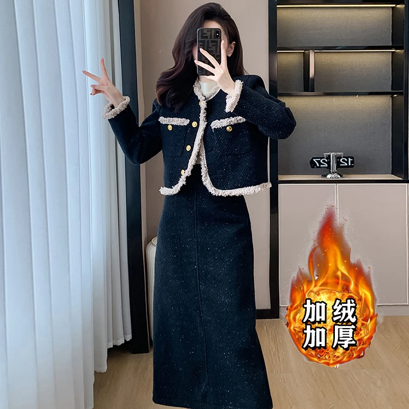 【加绒加厚】【两件套】高级感小洋装套装小香风高腰两件套2449