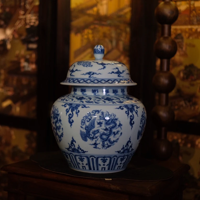 景德镇高端赏件  龙凤呈祥将军罐大师成化手作茶叶罐陈皮罐