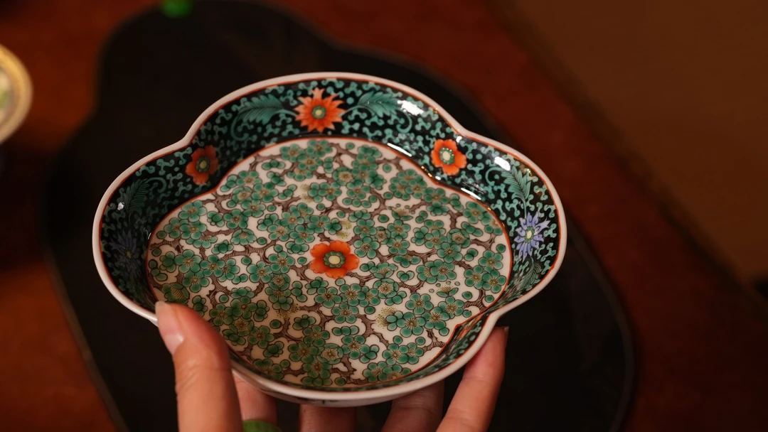 古阅和风「黑底梅花壶承」景德镇高端手工陶瓷 「古彩」茶器手绘精工