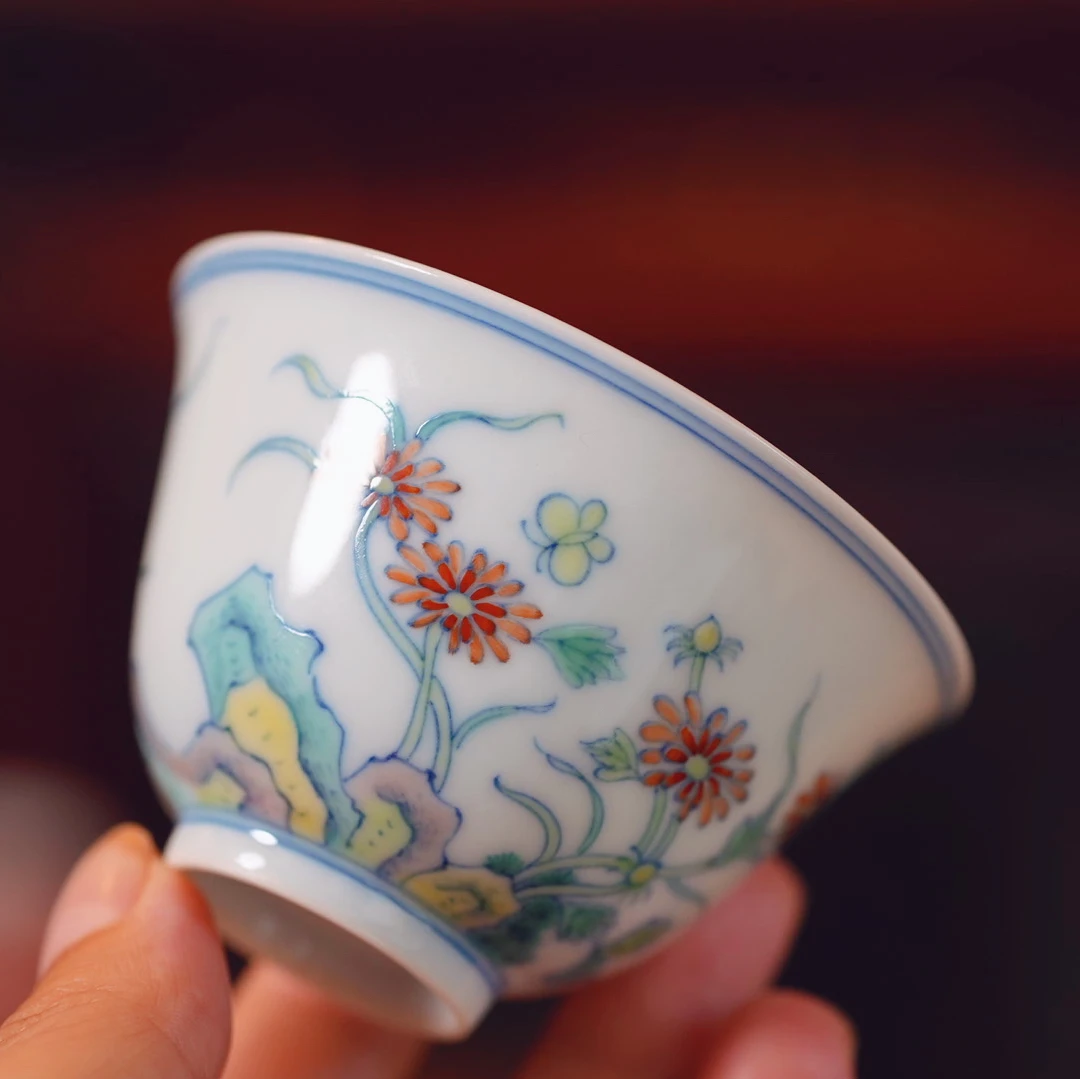 「斗彩三秋杯」景德镇高端手工陶瓷 「斗彩」茶器 手绘精工全手工