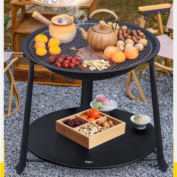 原始人围炉煮茶桌烧烤炉家用室内烤火炉套装器具全套户外烧烤架盆