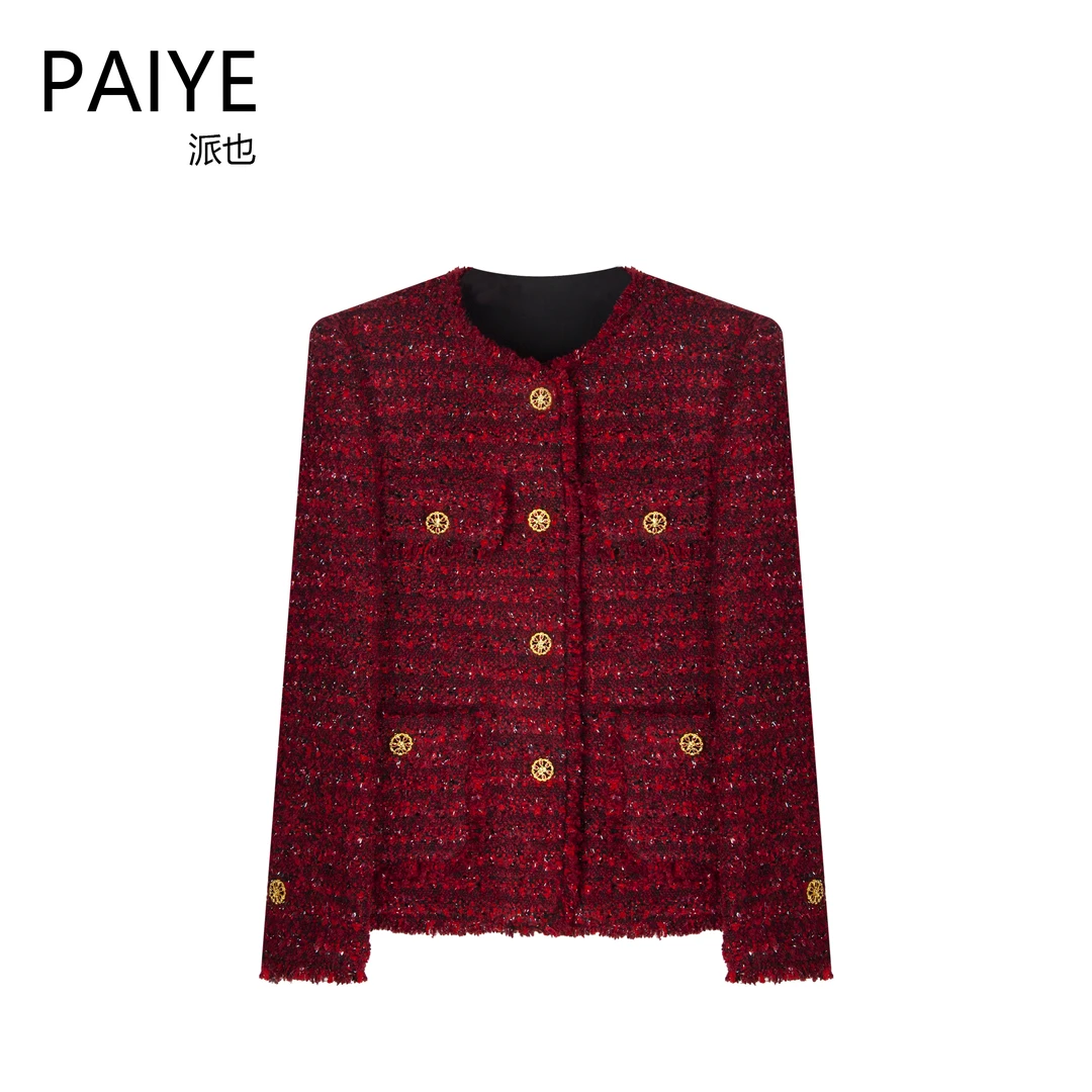 时尚复古红色高级感独特洋气减龄小香风修身气质上衣外套A78070