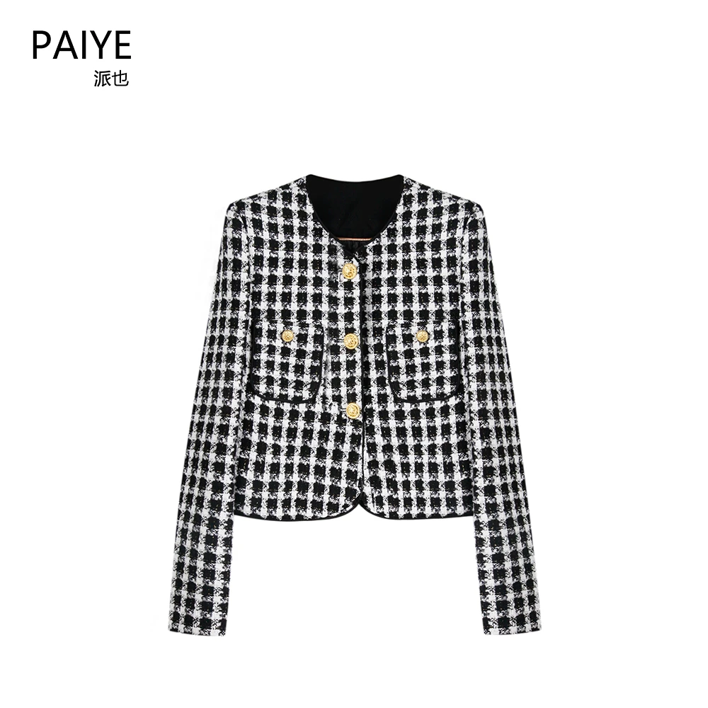 气质小心机中长袖收腰黑白百搭修身小香风外套女气质上衣A75057