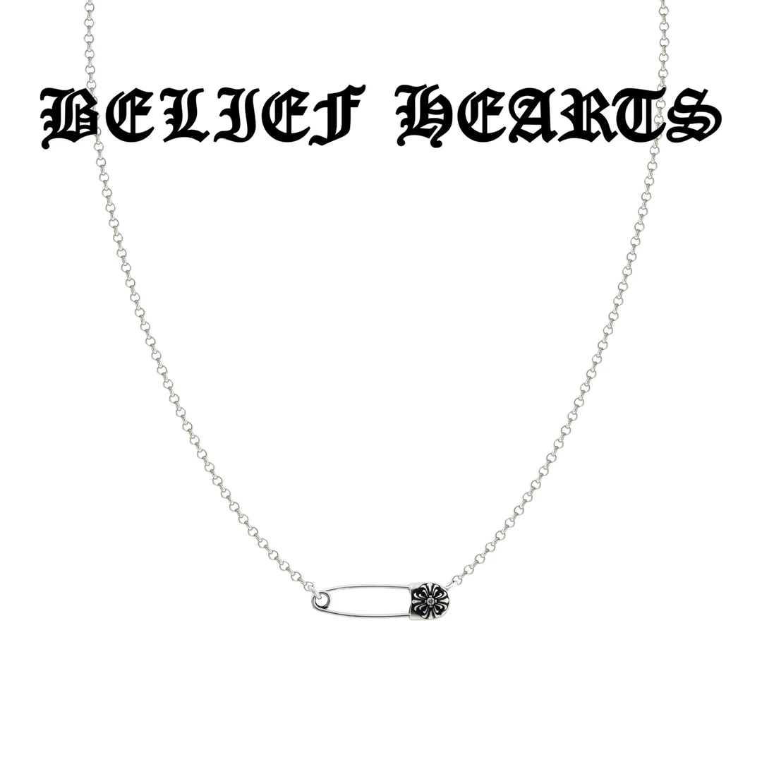 坠链均925银莫桑石 925银相信心欧美潮流风DIY十字架别针开口项链