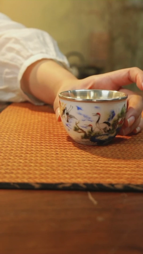 【闪购商品】瓷包银松鹤延年杯