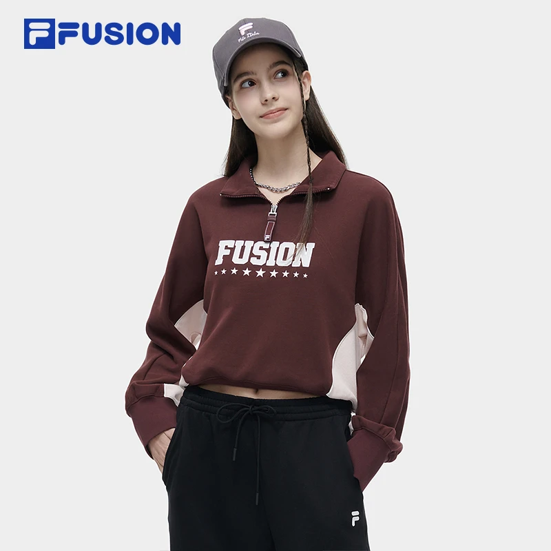 Fila/斐乐潮流女子针织套头卫衣24春时尚百搭长袖上衣T11W415206F