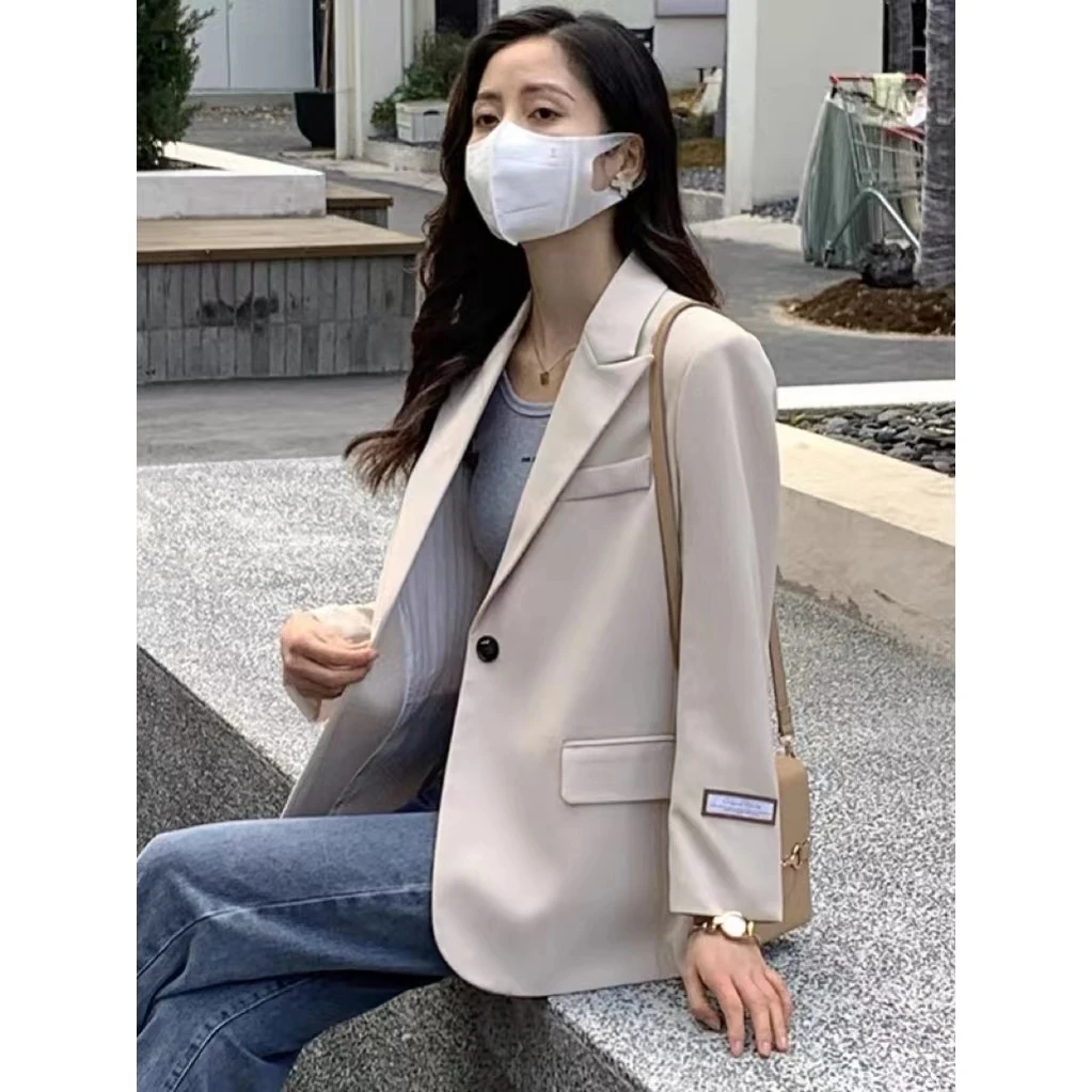 N483P 开叉字母贴布袖口通勤气质宽松西装外套 （卡码拍大）