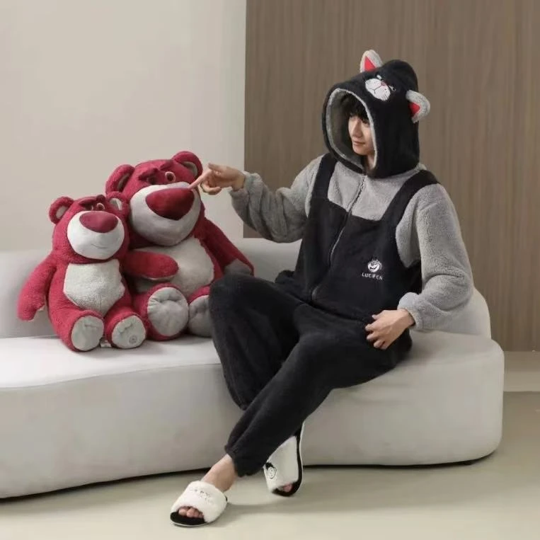 小静折扣~HZ940   保暖加厚连帽珊瑚绒家居服连体衣（90-140斤）