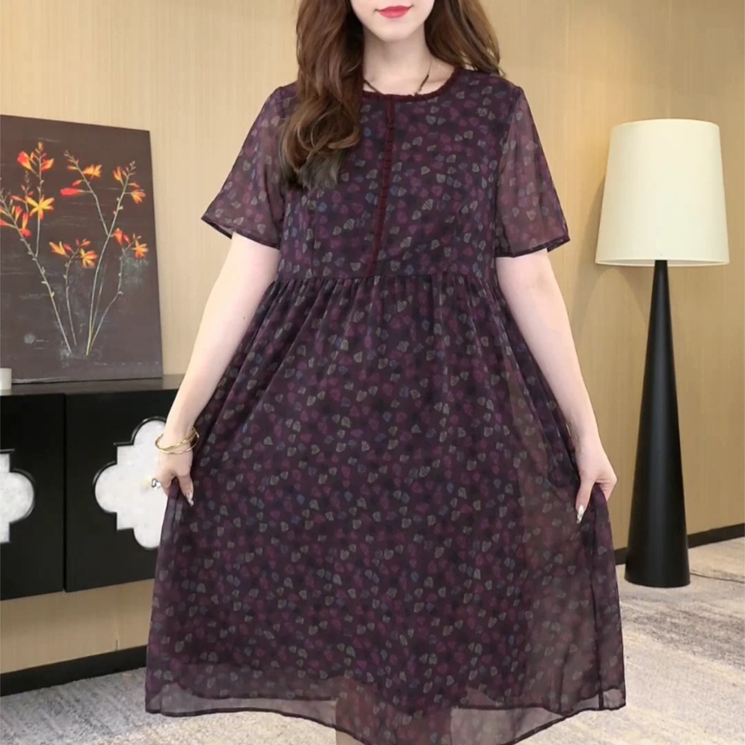 胖大今定制大码女装夏季显瘦气质减龄宽松遮肚子半袖连衣裙240831