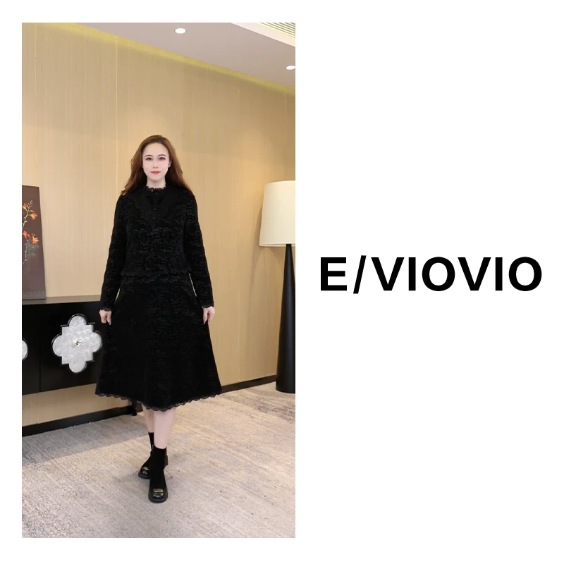 胖大今定制大码女装新款冬季气质显瘦蕾丝加绒假两件连衣裙ZB5533