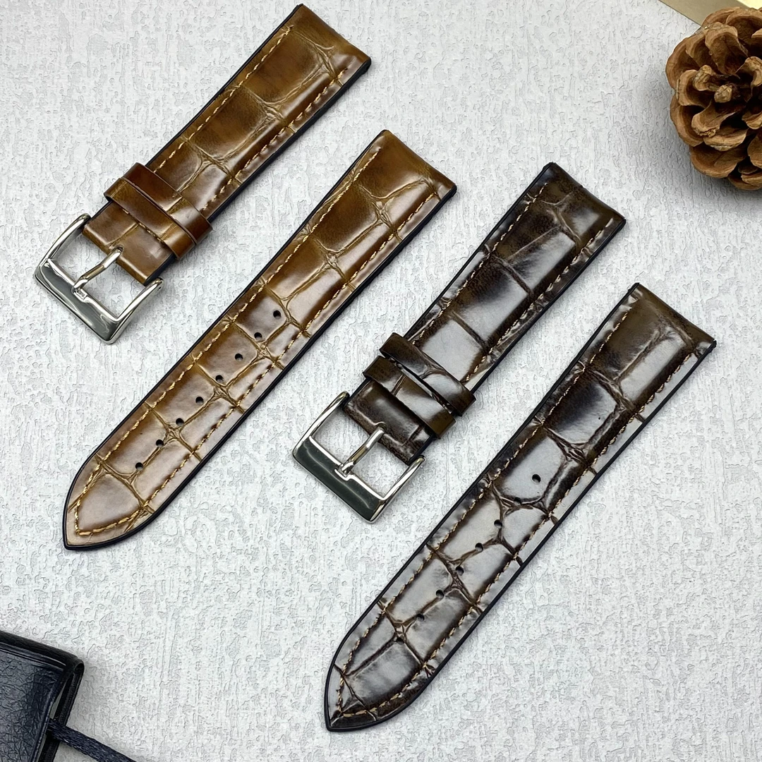 FUATTO适用浪琴天梭美度卡西欧西铁城真皮柔软防水硅胶底表带男女