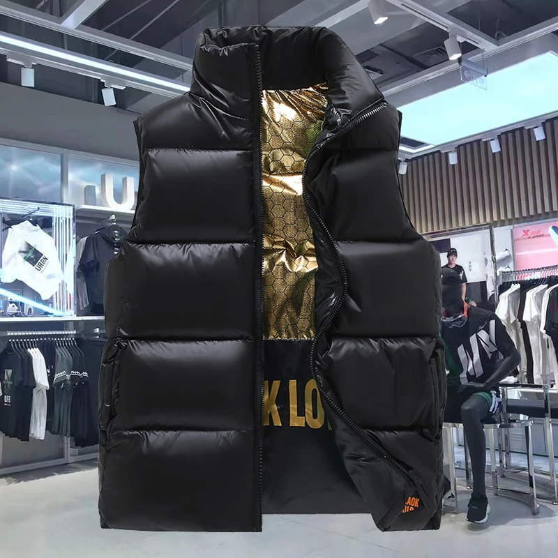 新款黑金保暖棉马甲男立领青少年时尚百搭秋冬坎肩潮流外穿马夹