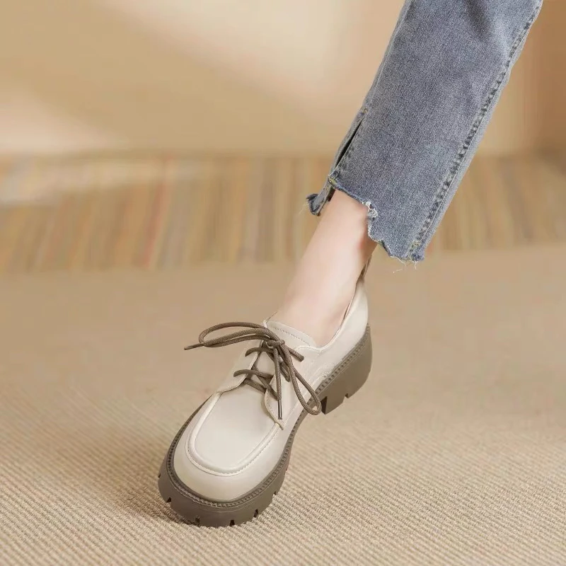 8612新款英伦风女鞋厚底鞋配裙子系带乐福鞋