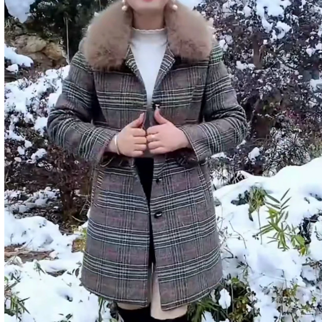 【加绒加厚】冬季新款中长款减龄时尚毛领可拆卸保暖毛呢大衣2330#