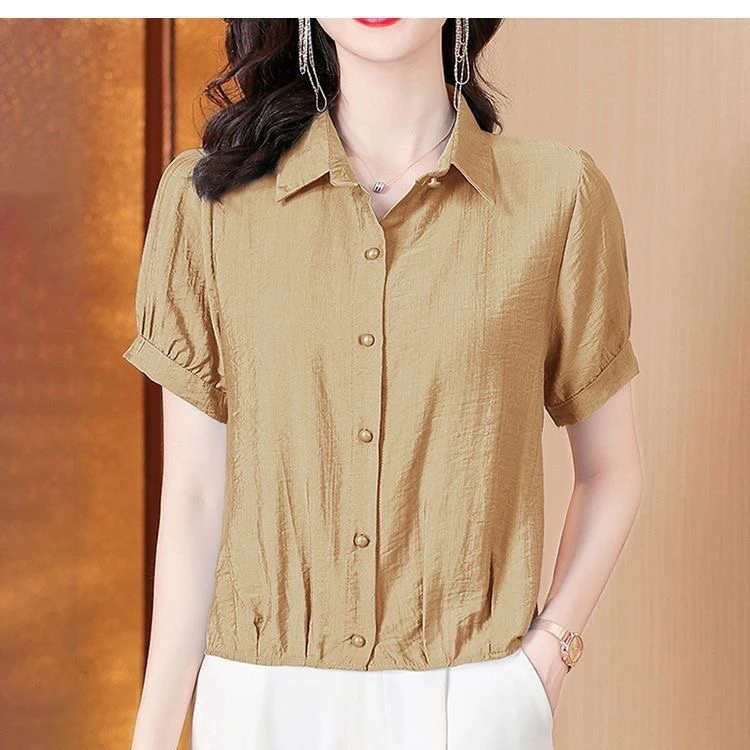 2024夏季大码妈妈短袖上衣衬衫薄款夏季新款显瘦时尚百搭女士t恤