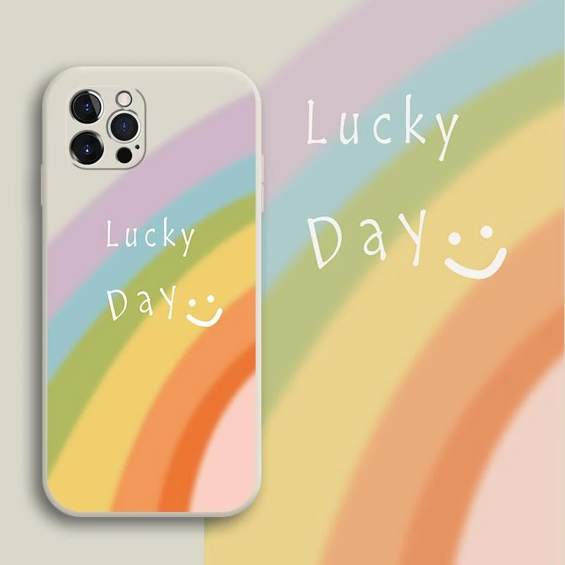 彩虹笑脸苹果13手机壳新款iphone13pro液态硅胶软壳13mini全包防