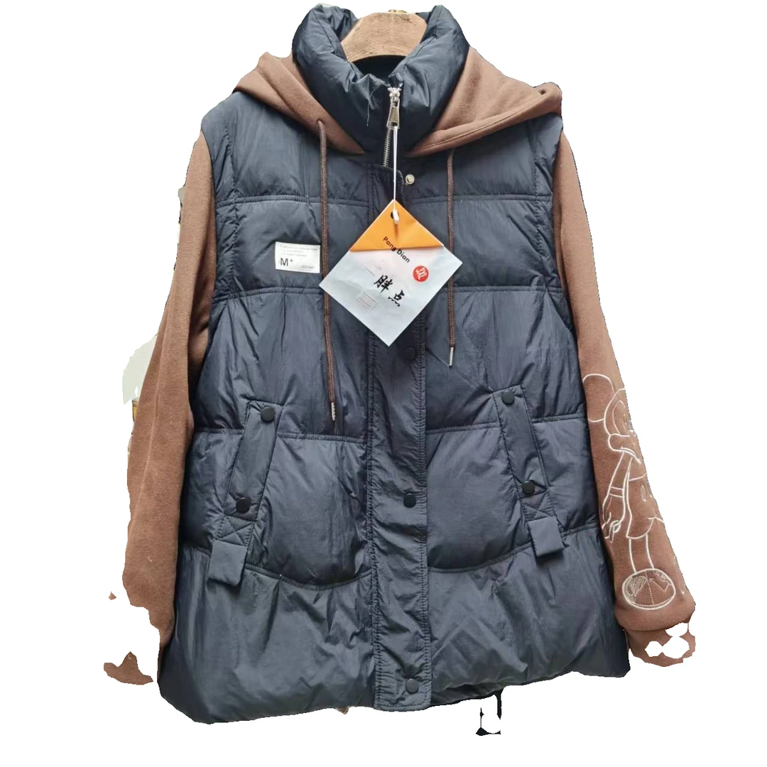 刺绣拼接假两件套羽绒服130-220斤女士秋冬冬季休闲