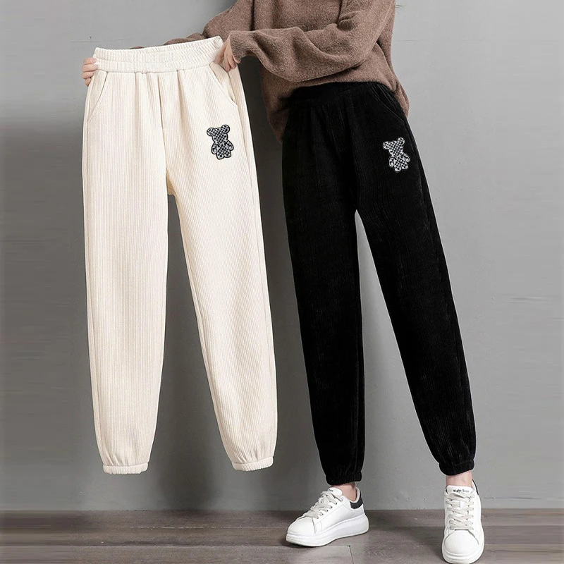 女童裤子秋冬加绒灯芯绒裤洋气冬季儿童卫裤冬装中大童休闲裤