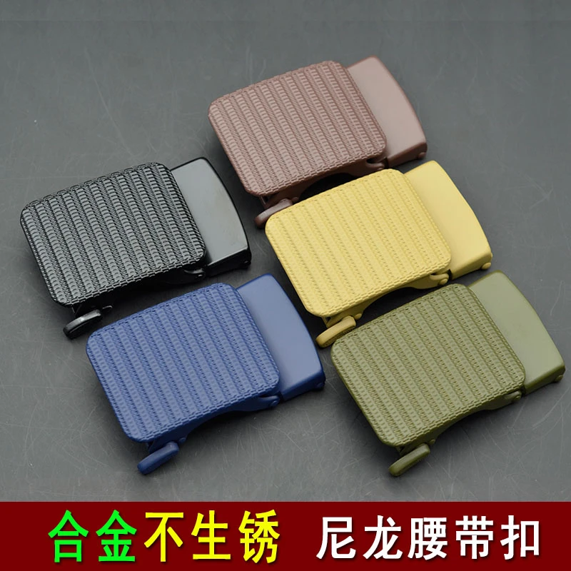 男士帆布腰带扣合金自动扣不生锈皮带头坦克纹户外战术3.5宽卡头