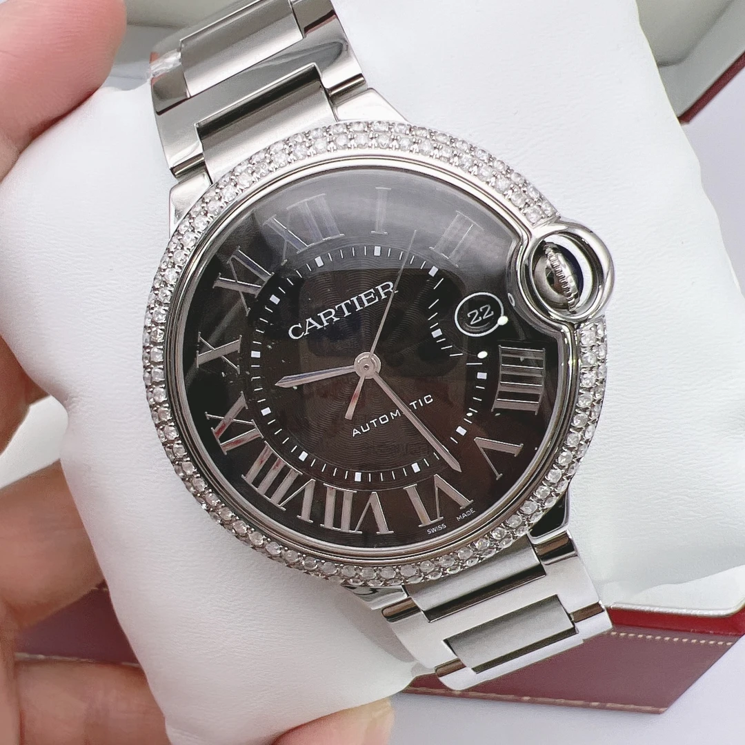 95新 Cartier/卡地亚 蓝气球42mm黑面后镶钻自动机械手表