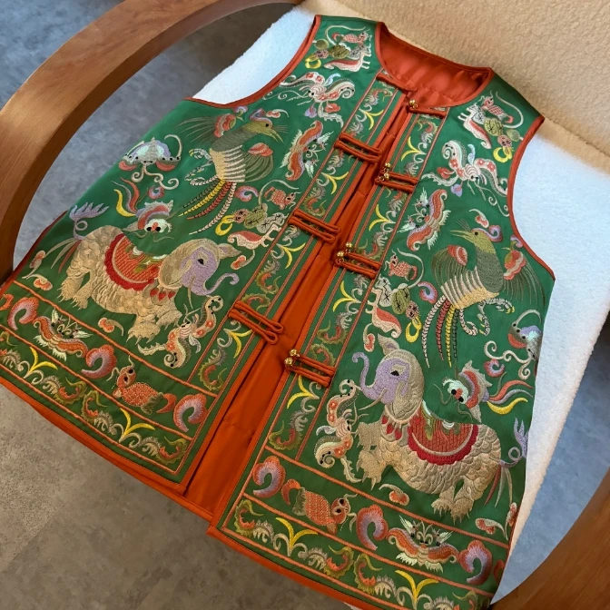 福报  芳华设计新中式复古刺绣马甲国风重工刺绣马甲
