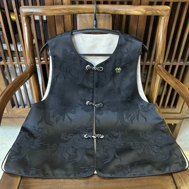 琵琶马甲 芳华设计新中式复古提花马甲中国风盘扣马甲