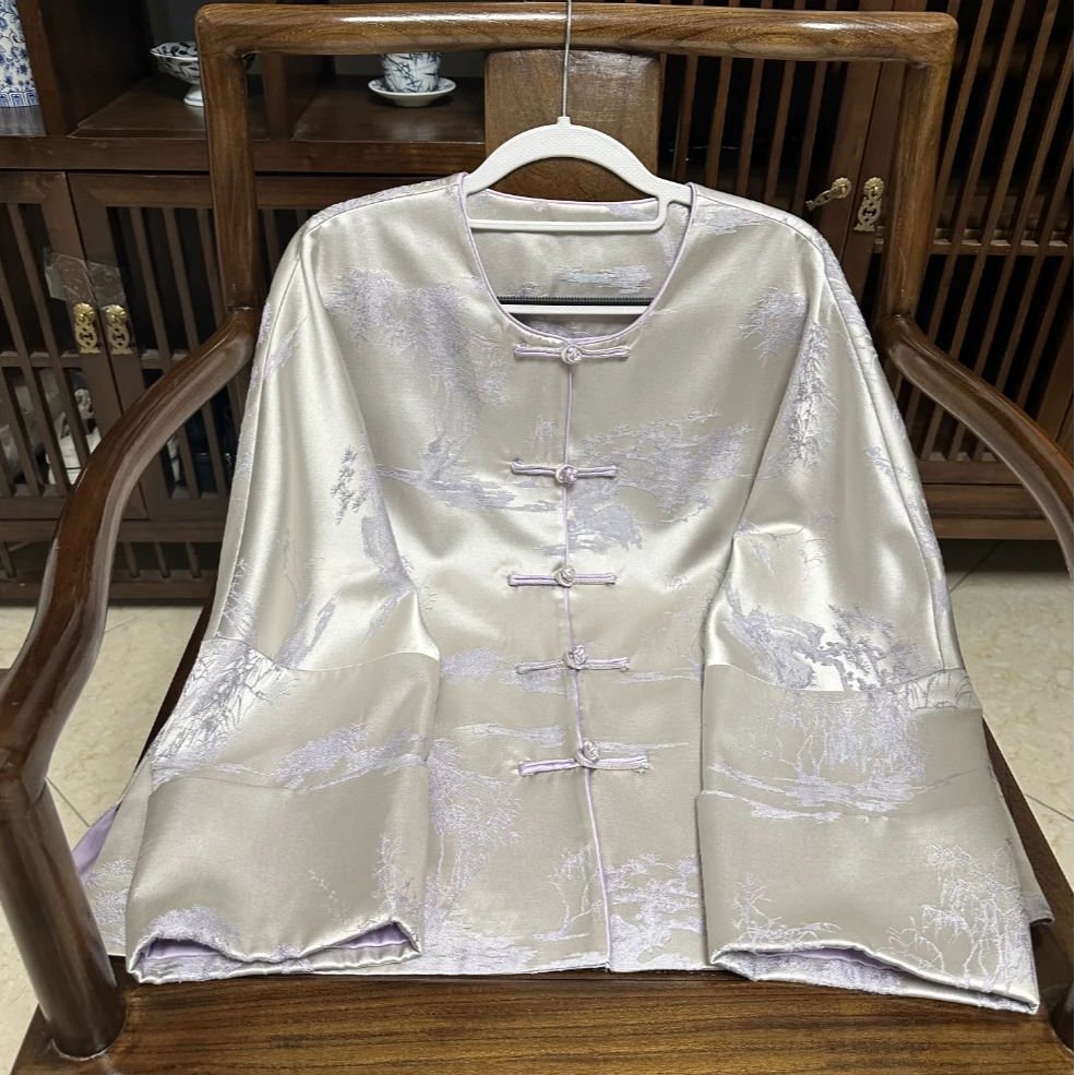 素年锦时 芳华设计新中式复古缎面提花开衫外套国风女士圆领外套