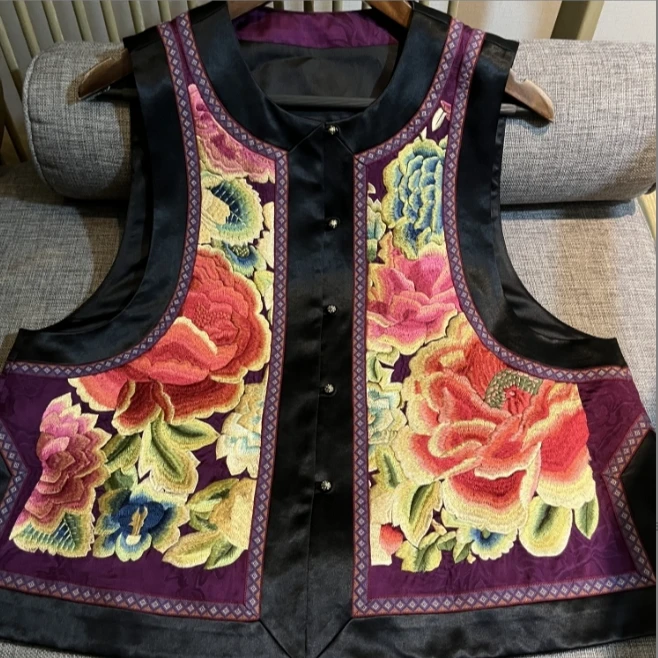 盛世牡丹 芳华设计新中式重工刺绣马甲国风复古醋酸马甲