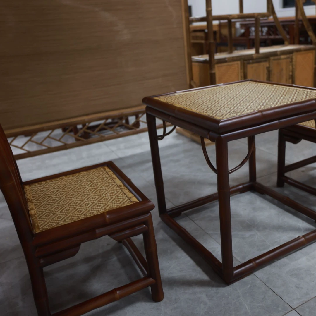 方几小椅子茶几套组明式手工红竹梅妃竹中式方桌仿古泡茶套装复古