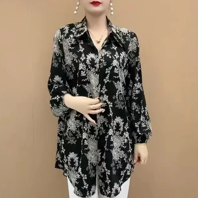 女士百搭民族风碎花雪纺衫2024新款中老年妈妈夏季大码防晒大版衫