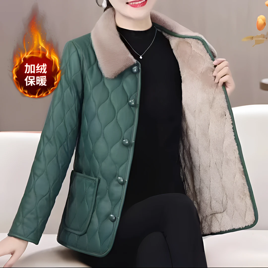 2024洋气时棉衣外穿皮毛一体外套女秋冬季新款妈妈加绒加厚皮棉袄