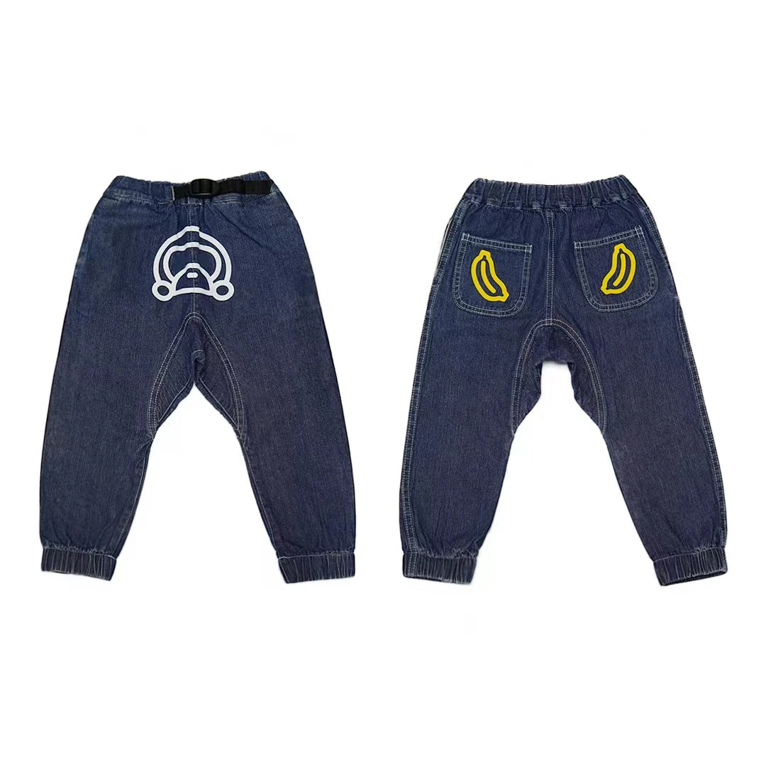 2022秋季新品 日系潮牌猿猴 前后印花 卡通  儿童裤子长裤 牛仔裤