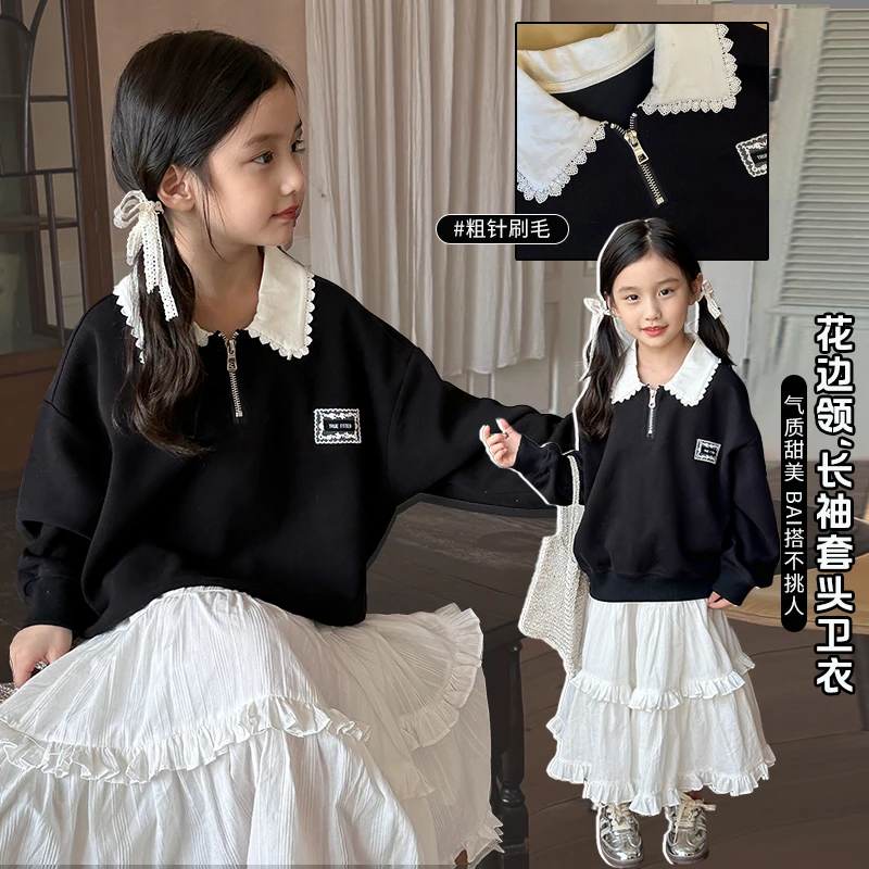 奶油家【黑白配】儿童秋季套头卫衣女童长袖韩版上衣洋气童装潮X056