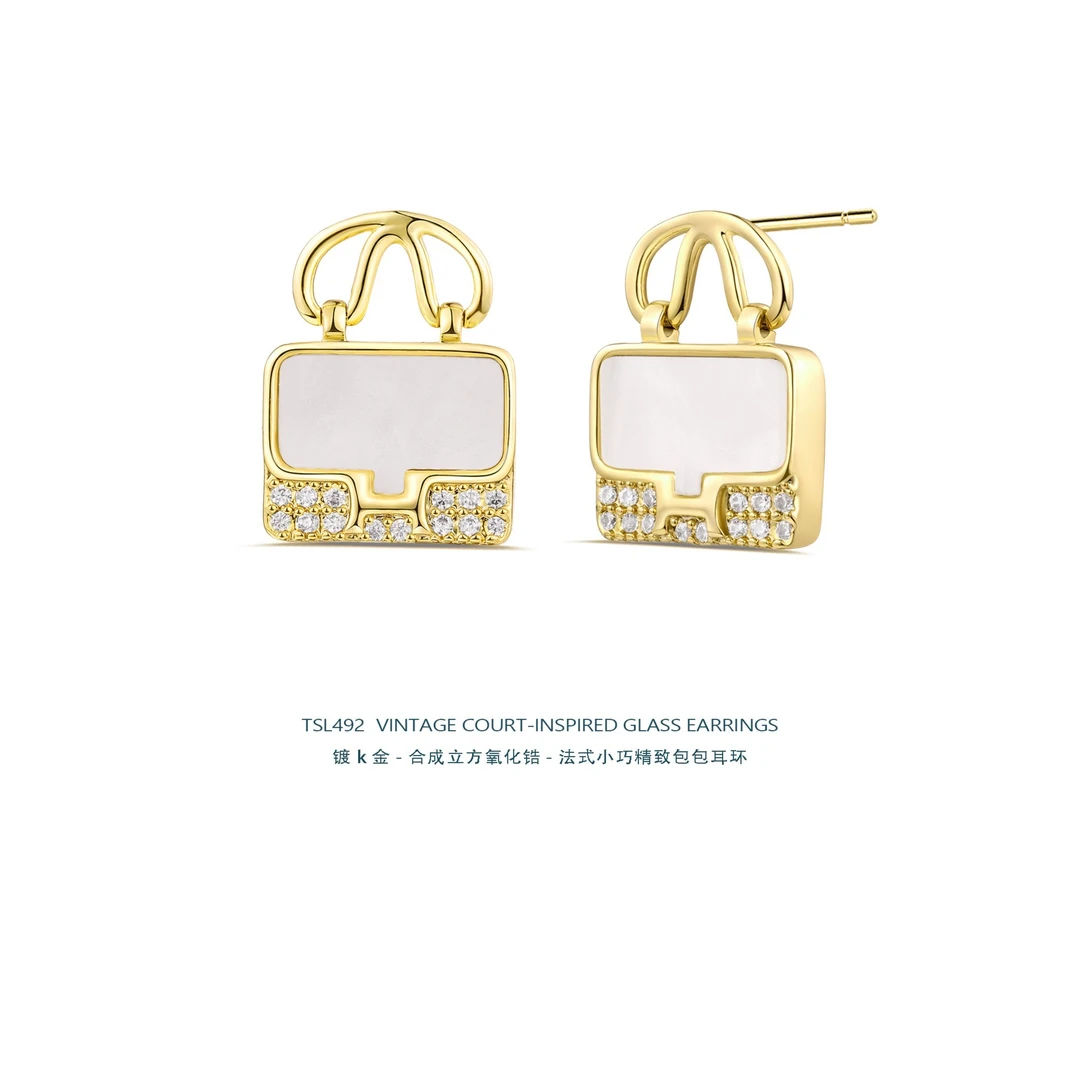 法式高级感通勤百搭满钻包包银针耳钉TSL492